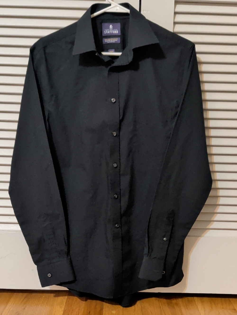 Stafford Black Long-Sleeve Dress Shirt - Classic Spread Collar